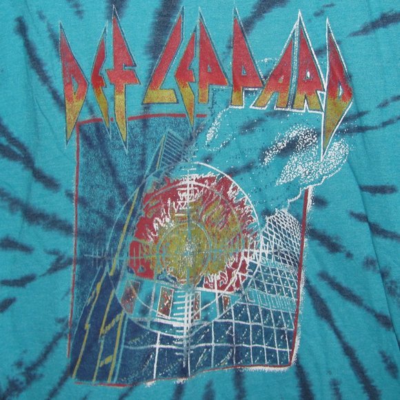 Mens' Def Leppard Black Teal Tie Dye Graphic Tee T-Shirt Size Large - Picture 2 of 5